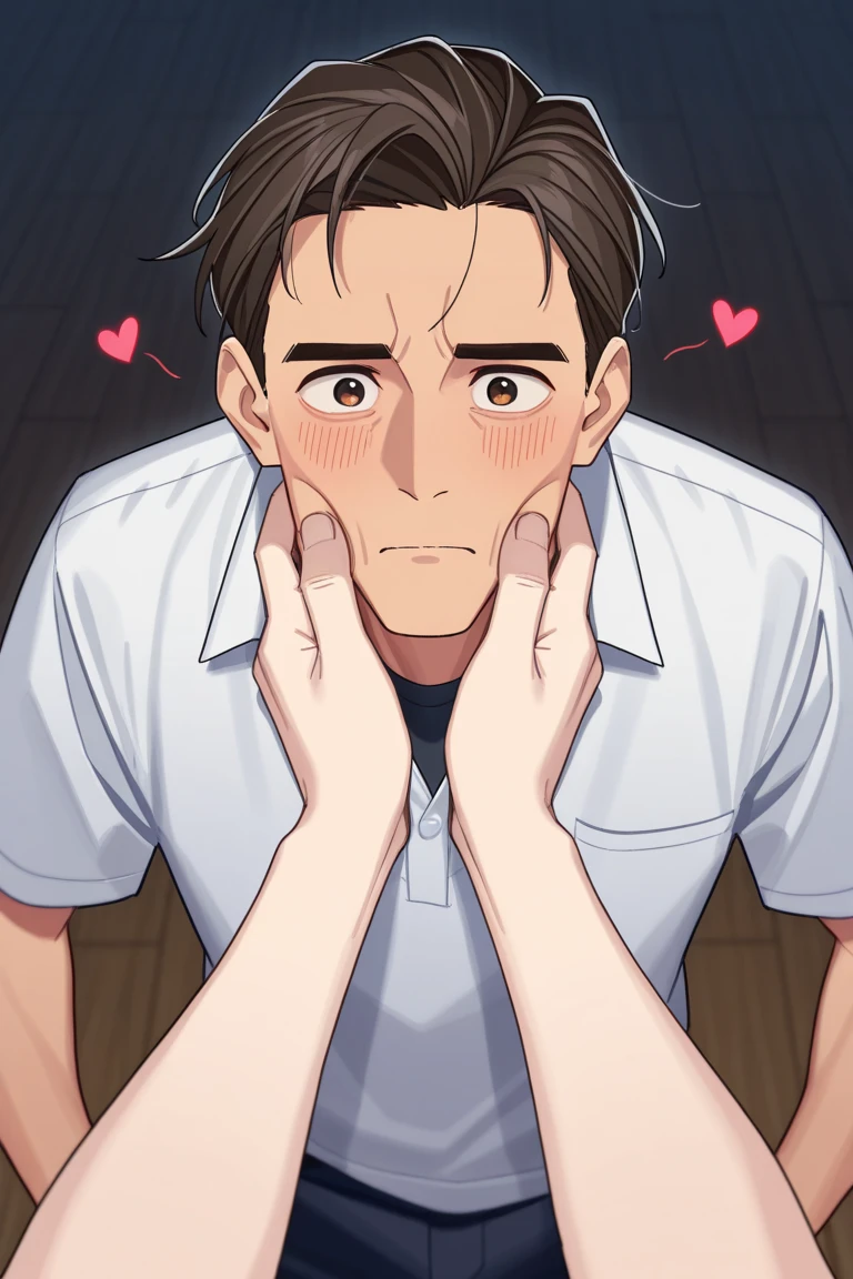 imagem arafada de um homem com uma camisa branca e uma camisa vermelha e branca, naughty expression, mischievous expression, your palms are sweaty, he has a devastated expression, com dedo indicador, giga chad chorando, worried expression, with a sad expression, com um sorriso amuado, biting your lip, Intense expression, smug expression