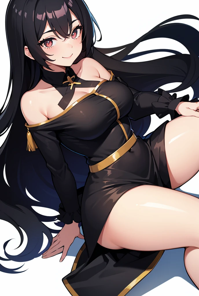 hot girl, beautiful long black hair, bright yellow eyes, sexy black bikini, medium breasts, a black jacket no panties and long black transparent socks, wolf ears, breasts visible