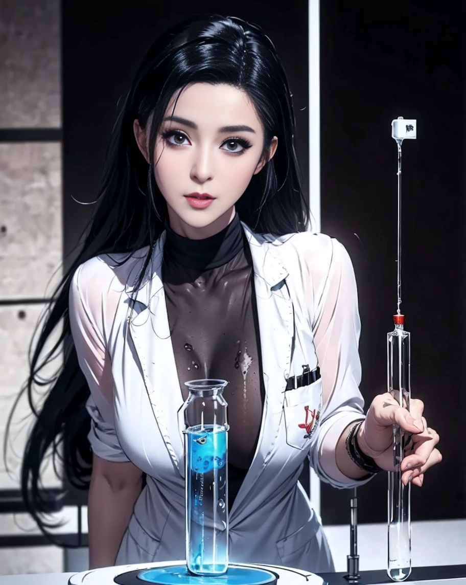 (Realistic horror artwork), (Resident Evil style), (young girl), (Long black hair), (Pale skin), (Frightened expression), (Leather restraints), (Tight ropes), (Heavy chains), (Locked in laboratory), (Glowing specimen tubes), (High-tech machines), (Surgical toollood stains), (Rusty metal), (Flickering lights), (Malfunctioning equipment), (Danger signs), (Raytraced shadows), (Cinematic perspective), (Photorealistic 4K rendering), (Unsettling dangerous atmosphere), (Unethical experiments), (Escape impossible), (DNA double helix), (Mysterious potioniohazard symbols), (Gory dissectionperimentation on humans), (Sterile laboratory), (Chemical viallood samples), (Microscope slideubbling beakers), (Research notes), (Mysterious formulas), (Eerie silence)