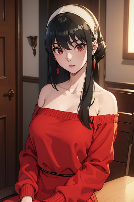 Amazing portrait of a woman who is 30 years old and an adult and a cute woman with her black hair in two medium ponytails having sexy eyes in an intense eye contact and a small nose with red lips having an orgasmic face showcasing her neck and collarbone in a loose dark pink t shirt emphasizing her bare shoulder as she's lying on bed with her head on pillow facing up in her bedroom which is a dark room with one lamp during night time with soft lighting showcasing her red lips and her beautiful face in detail and close up