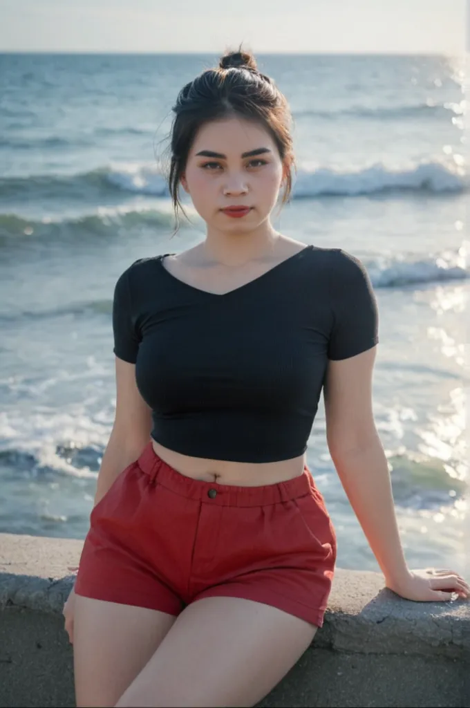 <lora:marking tank top_v1-000009:1> masterpiece of photorealism, photorealistic highly detailed 8k photography, best cinematic quality, volumetric lighting and shadows, spiky hair pink young woman in Varsity Red ctmp dress, Fishing Piers at Sunrise Silhouette Shot Against a Colorful Sky