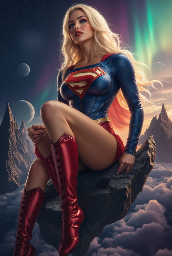 (Supergirl amazingly flies through outer space), miniskirt, full suit, perfect ass, galaxies all around you. dynamic pose ((she has blonde hair, she has long hair)), perfect ass (best quality, 4k, 8k, high resolution, masterpiece: 1.2), ultra detailed, (realistic, photorealistic, photorealistic: 1.37), intricate details, vivid colors, sharp focus, professional, artwork by Dave McKean, surrealism touch oil, oil painting style, portrait, woman, beautiful detailed eyes, beautiful detailed lips, dreamy atmosphere, shadow play, soft lighting, fun pose, dark tones, ethereal background, fantasy elements, texture, layered composition ,, art inspired by Bill Sienkiewicz and Dave McKean