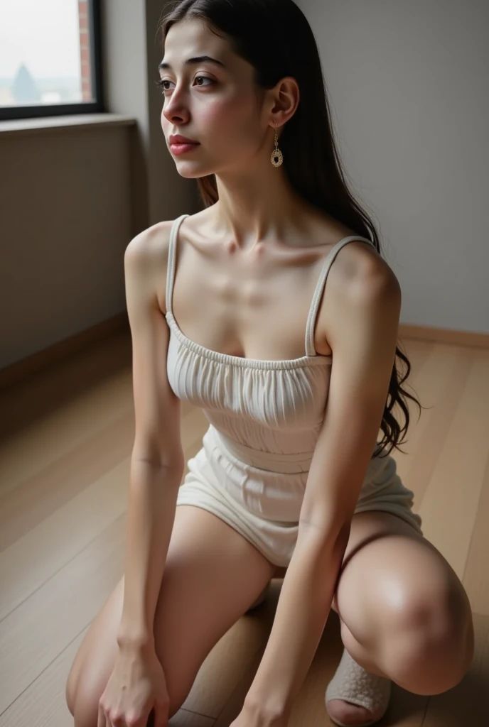 Beautiful Korean beauty miniskirt high heels chair legs spread