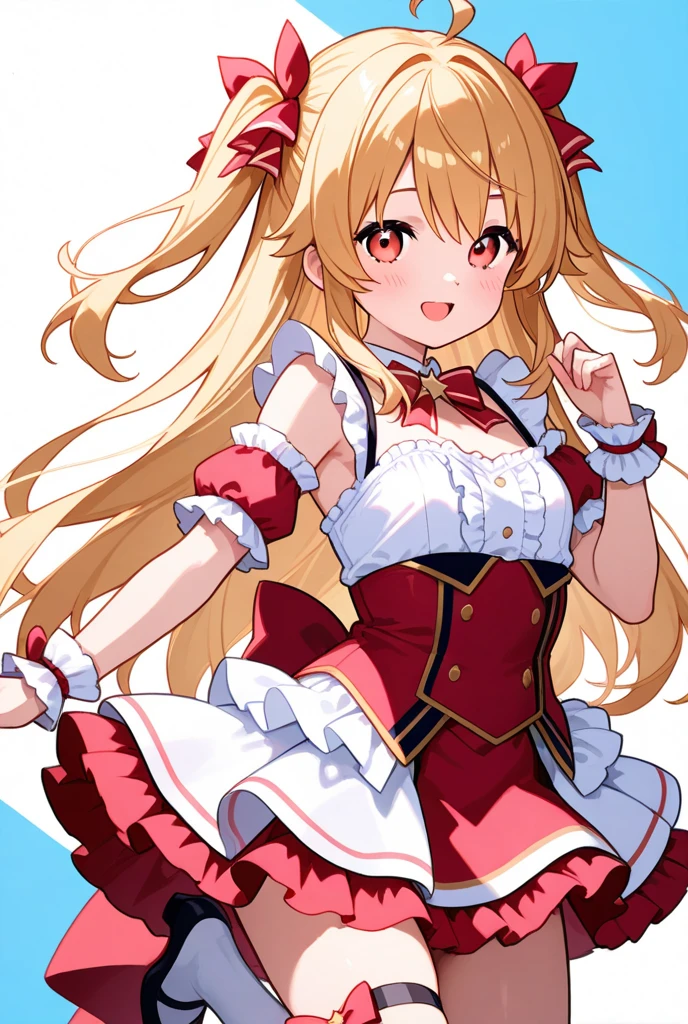masterpiece, best quality, cute eyes, 1girl, solo, idol costume, random pose, sexy pose, seductive pose, ((white background)),