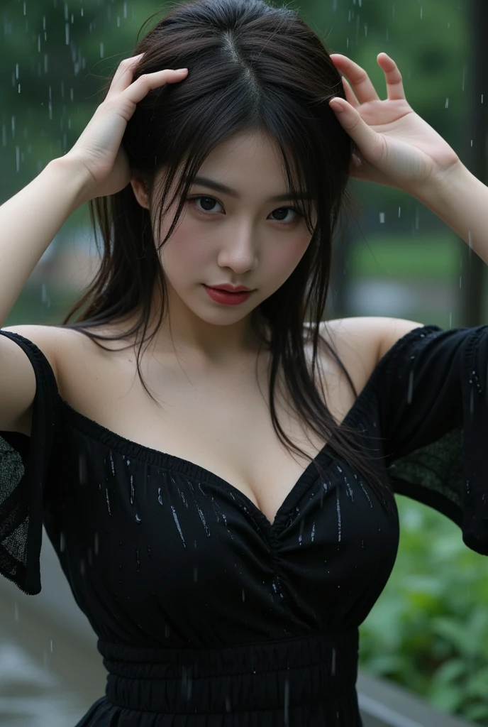 Belly button, cleavage, (big breast: 1.2) close-up, upper body, water on the body, soaked clothes,