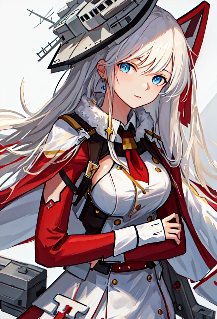 (highest quality:1.2, Very detailed, Latest, Vibrant, Ultra-high resolution, High Contrast, masterpiece:1.2, highest quality, Best aesthetics), 1 Female, Woman in military uniform, White bodysuit, Knee-high boots, Detailed equipment, Equipment attached to a belt, Extremely high quality weapon representation,, Glare, Blonde Long Hair, Flowing Hair, Shout, Intimidation, ambition, Sit in a luxurious chair, Sky curtain, Very delicate ornament, Red interior, Tapestry hanging on the wall, The light shines through, Dark Color Palette,