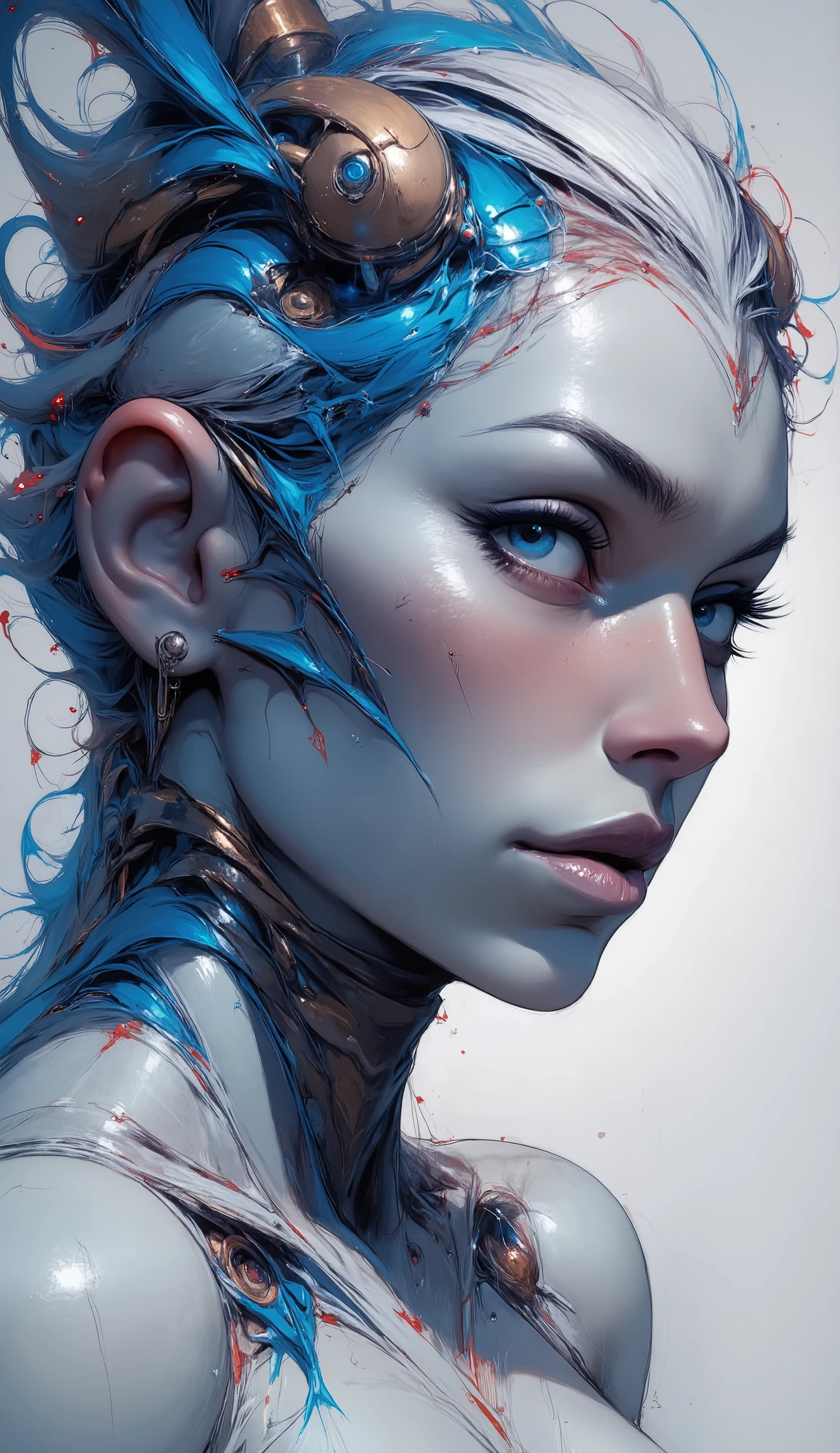 hair mystical , Nanopunk, blue-white shading, element earth, Miffpunk , Graphic interface , space art, Sci-fi art, Dark influence, NijiExpress 3D v3, kinetic art, Datanoshing, oil painting, Ink v3 , splash style , abstract art, Abstract Tech, Cyber Technical Elements , futuristic, Illustrated v3 , Deco influence , airbrush style, Drawing