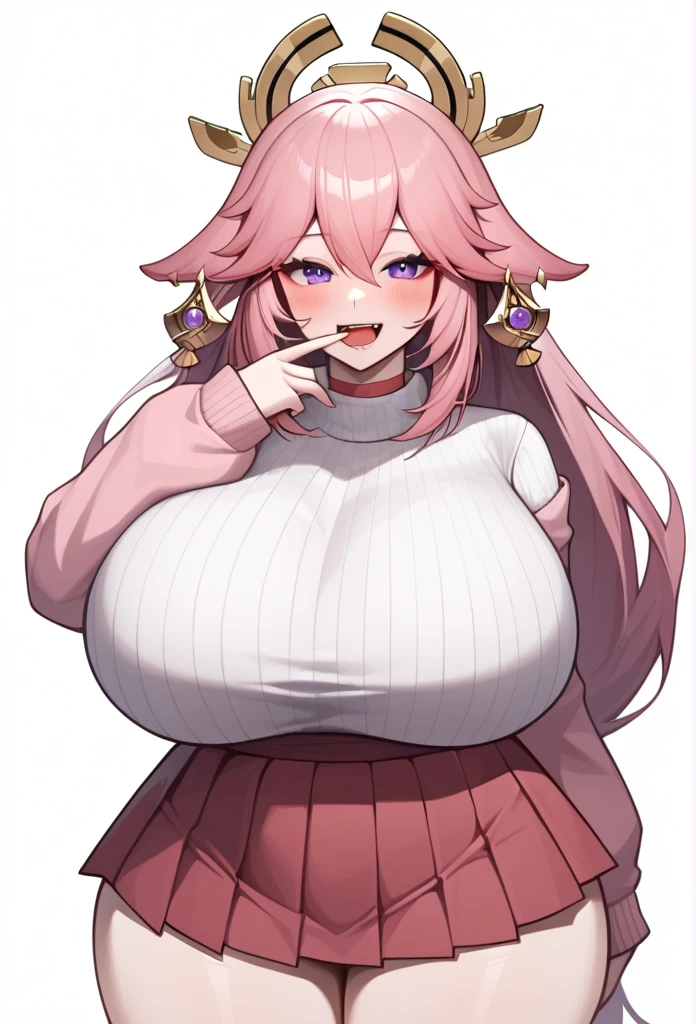 score_9,score_8_up,score_7_up,bachong, solo, 1girl,gigantic breasts, looking_at_viewer, highres, absurdres, thighhighs, black stockings, wet white shirt, , wide hip, erect nipples under clothes, blushed, open mouth, smile, view from behind, ass up
