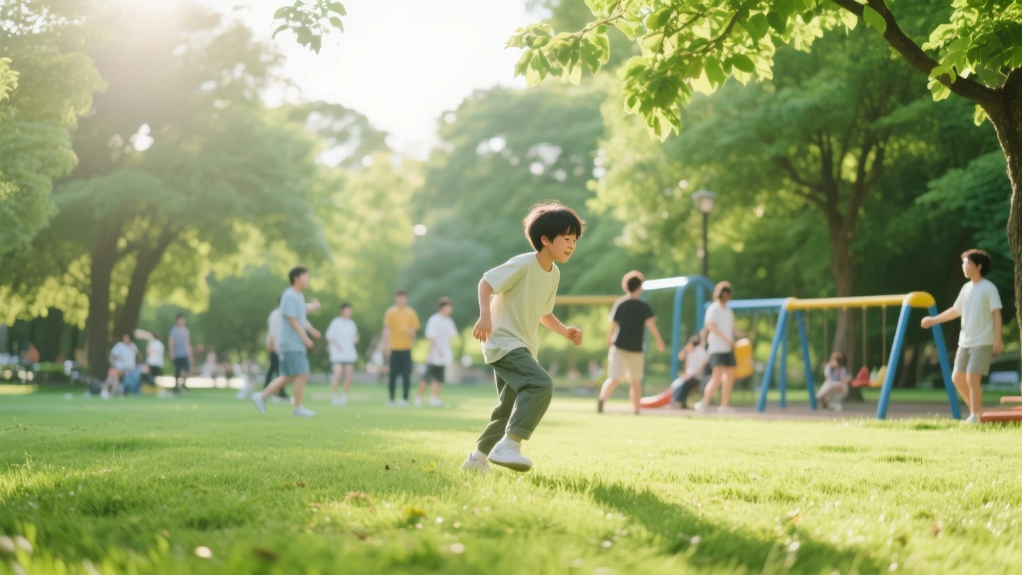A lot of boys are playing but a small boy is watching the other boys sadly. He wants to play with them but nobody takes him. He became sad. Other boys are looking at him and laughing. 
