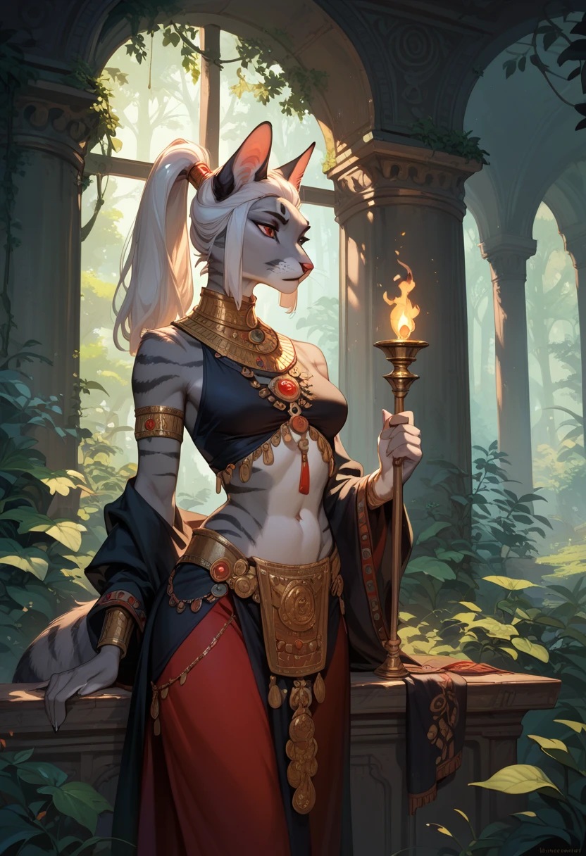 (((solo exhibition))), (fox's head), furry, anthropomorphic fox, red and gold robes, flame magic arrays, costumes decorated with a large number of gems, (full body) Take photos of the most beautiful artworks in detail, Intricate details, high detail, ultra-realistic, petite proportions, realistic anthropomorphic art, (anthropomorphic art!!!, ((female arctic fox mage)), very, very beautiful human art, realistic, 8k, no human hair, no repetition, no repeating tail, no clones, No big heads, no faces