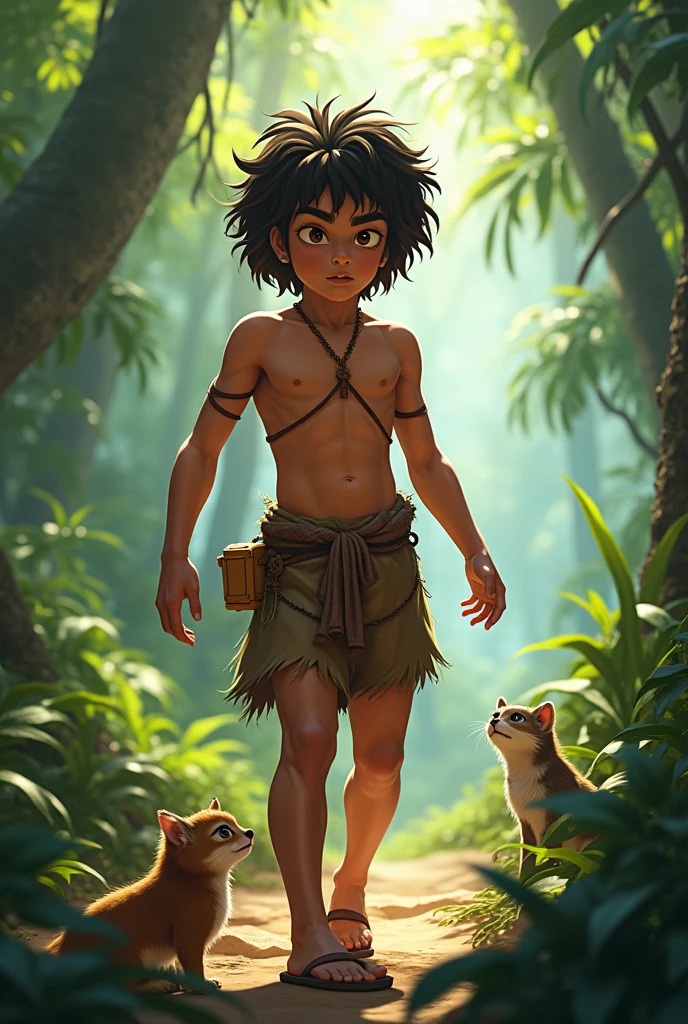 Please create an image of a young Spartan when he was left in the forest alone to survive and be worthy of being a warrior. 