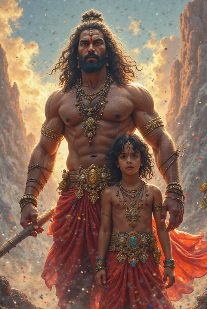 Lord hanuman and one boy in th sky