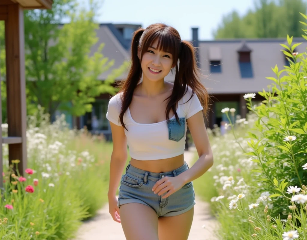 (highest quality、masterpiece、8K、best image quality、hyper realism、Award-winning work)、1 girl、(10 year old little girl:1.1)、(alone:1.3)、(1 photo:1.2)、(Thin, tight short-sleeved T-shirt:1.1)、(very short ripped distressed shorts:1.1)、(Standing gracefully:1.2)、(In the snow-covered forest:1.2)、(mysterious and beautiful snow scene:1.1)、(beautiful tree covered with snow々:1.1)、Mysterious fog、beautiful sunlight filtering through the foliage、Tyndall effect、(It's snowing:1.1)、(Full body photo of a woman standing gracefully:1.3)、(emphasize body line:1.1)、(thick and beautiful legs:1.3)、(glamorous body:1.2)、(big breasts:1.3)、(big ass:1.2)、(Protruding buttocks:1.1)、(short:1.1)、(Height: 140cm:1.1)、(Rear view:1.2)、(turn your butt towards me:1.1)、(butt is close:1.2)、(Looking back at me:1.1)、accurate anatomy、perfect makeup、long eyelashes、glossy lips、Ultra high definition glossy skin、(Ultra-high definition bright and beautiful skin:1.1)、超高精細のglossy lips、Super high definition beautiful teeth