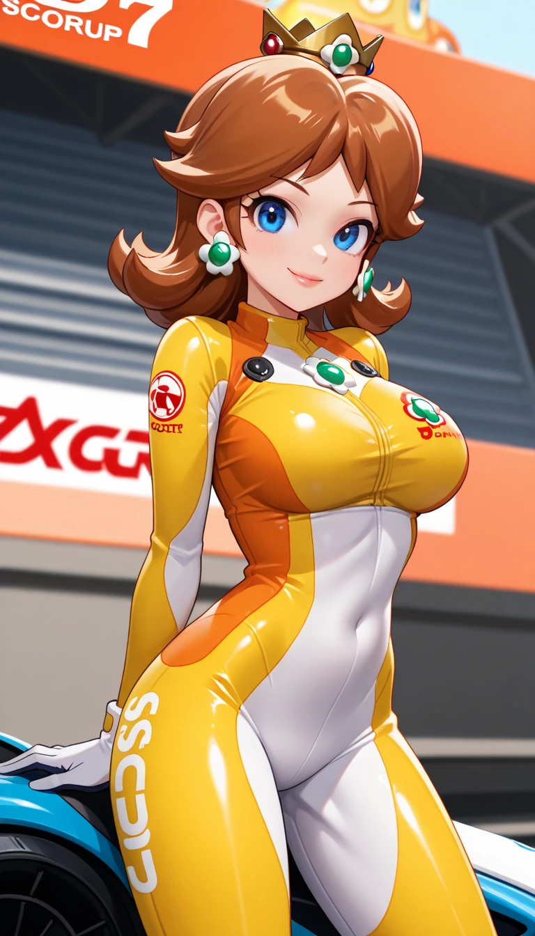 1girl, busty comic book woman, masterpiece, beautiful, high quality, high definition, superb quality, highly detailed, insane detail, sexy pose, posing for cameras, hands on hips, happy, smiling, hand on hip, long hair, huge ponytail, slim, thin, athletic, womanly, rubbery, elastic woman, (white and red spandex, white and red legs, tight top), rubber body, brunette, ((huge breasts, detailed cleavage, slim waist)), city, heroic, cheerful, (bold nose, hawkish facial features)