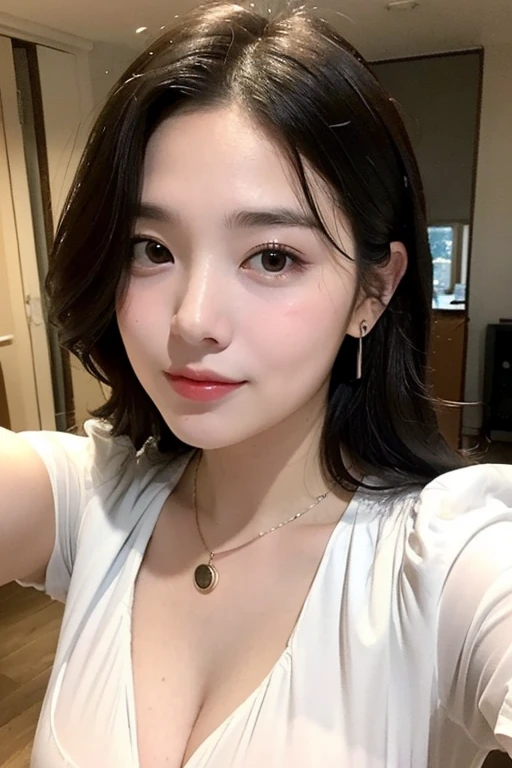 ((Best Quality, 8K, Masterpiece: 1.3)), 1girl, Slim Abs Beauty: 1.3, (Hairstyle Casual, Big Breasts: 1.2), Dress: 1.1, Super Fine Face, Delicate Eyes, Double Eyelids, Smile, Home