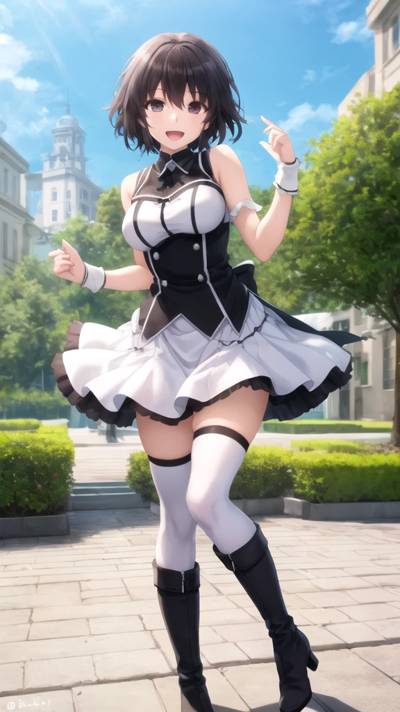 ((Biologically correct limb count))、(( From head to toe、Full-body photo including face))、4K、((Standing position))、masterpiece、((Focus on the face))、((Symmetrical facial features))、Eyes with detailed description、Beautiful woman、Great style、Beautiful arms、Beautiful legs、Beautiful Hands、(Small Ass、Thin thighs）、Facial detailing、Small earrings、necklace、(In boulangerie、Latex skirt、High heels、stockings）、Face close-up、Surprise expression、The background is the park in the morning.、beret、Silver Hair、Troubled expression、Panty shot、M-shaped splits、
