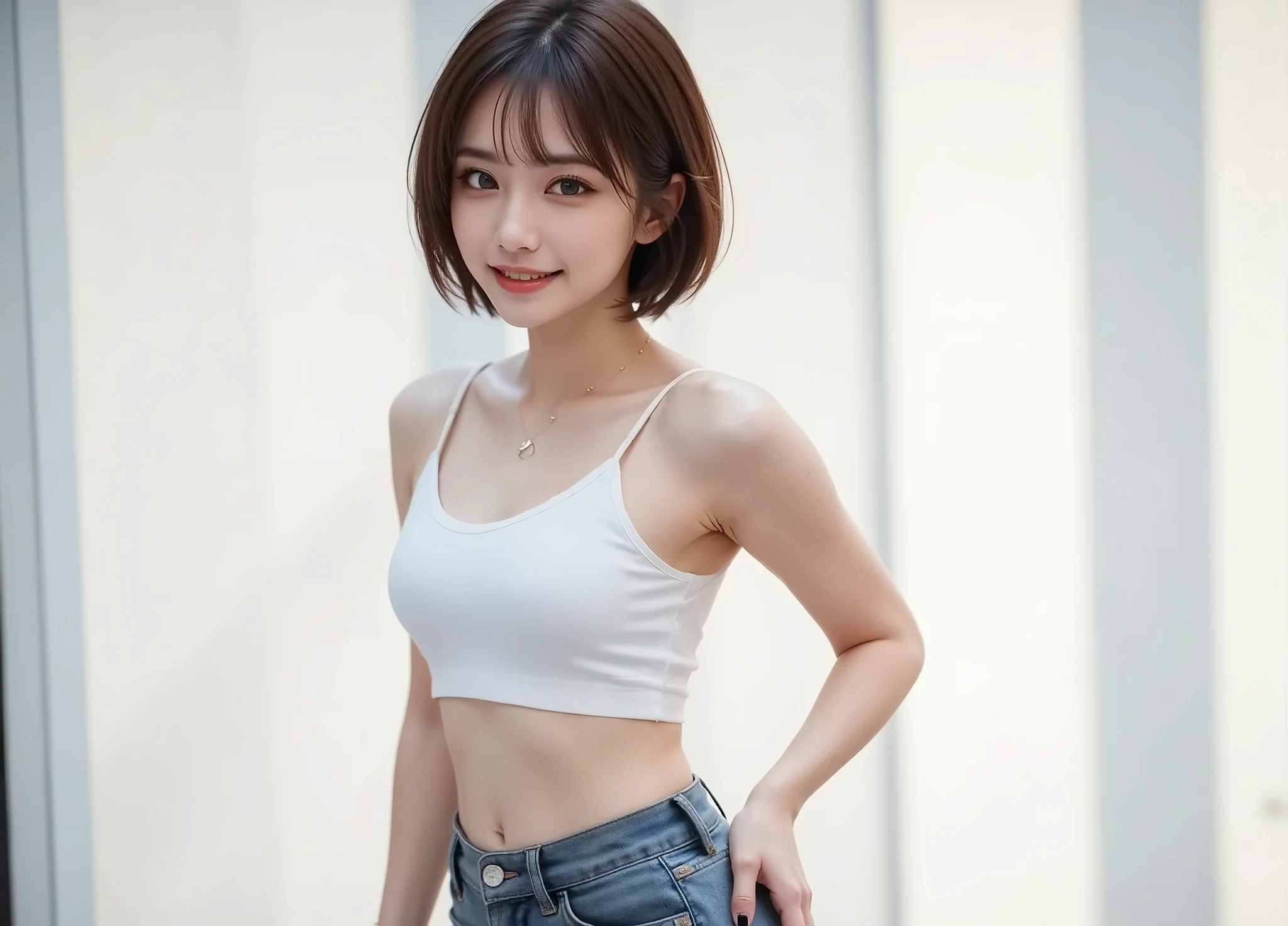 cute、Japanese、mini skirt、Tank top、smile、Looking into the camera、Sexy、Beautiful