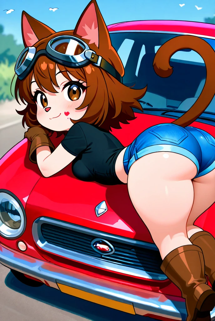 a girl sitting on motorcycle saddle, in running shorts, short shorts, ass, looking back,
