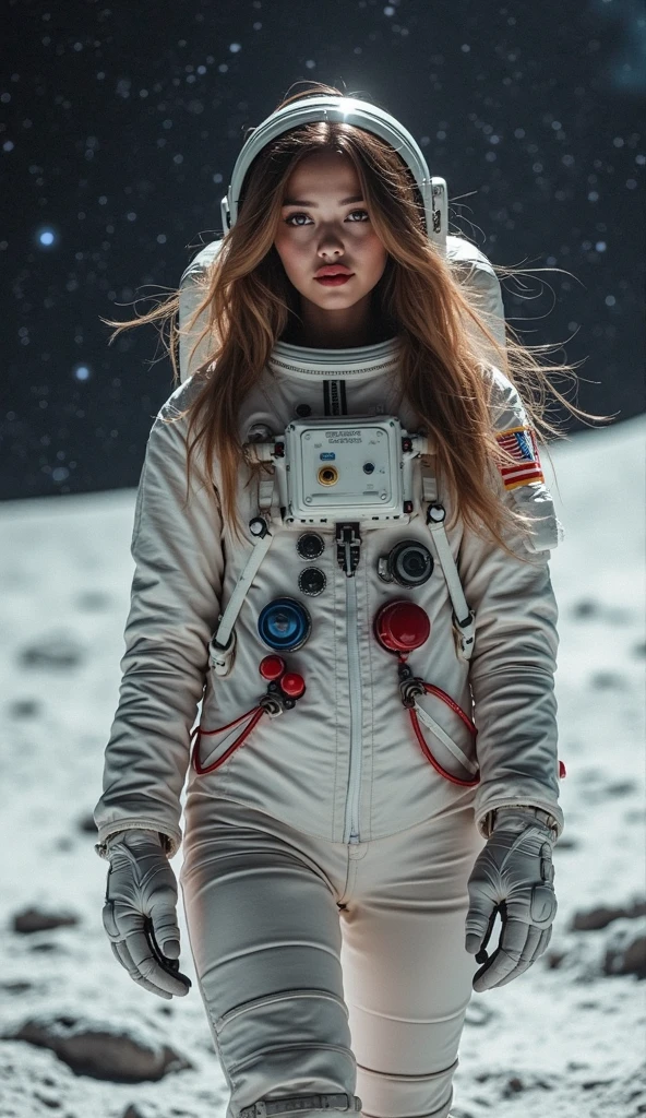 A stunning intricate full color portrait of a woman, wearing nasa outfit, space rocket in the background, happy, epic character composition,by ilya kuvshinov, alessio albi, nina masic,sharp focus, natural lighting, subsurface scattering, f2, 35mm, film grain, full body in the picture  <lora:talidova:1>