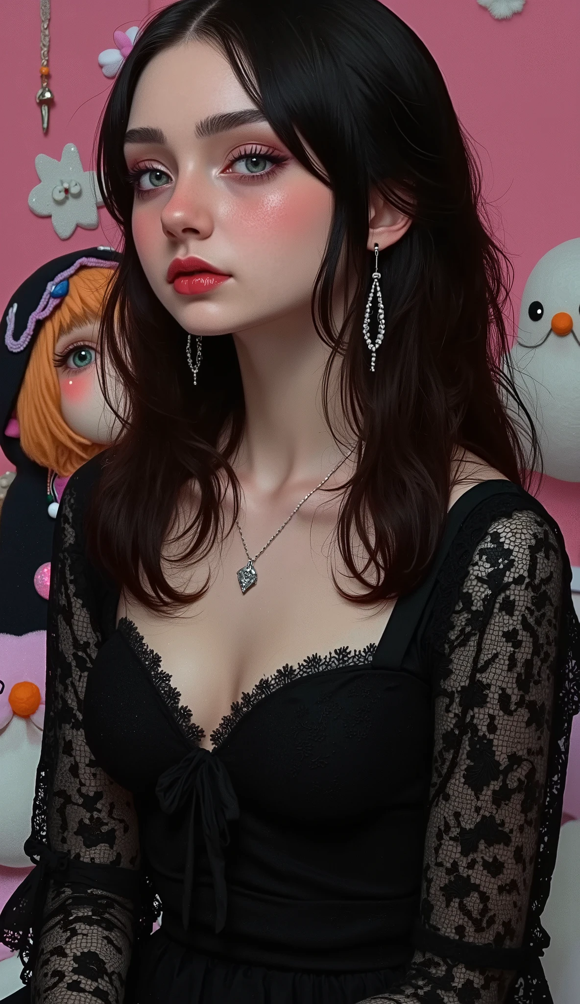 very big titty anime goth gf, flat background