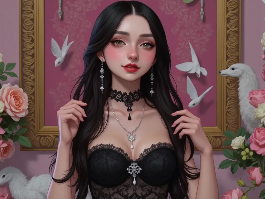 ((((((large breasts, see-through pants,Erotic lingerie, puffy long sleeves, corset, wrist cuffs, frills, bangs, maid, on the bed))))))((((The whole body is covered with oil,Oily shiny,Oily,Oily and slippery,opened mouth,tongue from mouth,blush:1.2,baggy cuffs,))))(((((((monochromatic world, using only shades of black, white, and gray,Dark Style, Grim,zentangle:1.2, geometric:1.2, ))))))),((1girl,under-aged,amazing,sharp focus,seductive lady,Solo,from above:1.3,pubic tattoo,Loose and light knitwear,leggings,))(Masterpiece,Best quality, offcial art, Beautiful and aesthetic:1.2),((UHD,HRS,Golden ratio,)) (16k),((upper upper shot,close of face:1.2,focus on face:1.2,succubi, (((middle breasts))), (((sagging breasts))))),(Physically-based rendering),Sharp focus, (((highdetailskin,))),Intricately detailed clothing,Delicate pupils,heart pupils,danfeng eye,((((detailed hair|long hair|Long bold side bangs|hair cover eyes|natural curly|disheveled hair)))),Slender,(masterpiece sidelighting),(The sheen),(beautiful hair,beautiful eyes,)((unbelievable Ridiculous,)),((extremely_Detailed_Eyes_and_face)),AV actor,(Dynamic configuration: 1.2),Brilliant,Glossy, (Photorealistic), ((hairpin)), two-sided fabric,Ultra-precise depiction, Ultra-detailed depiction,