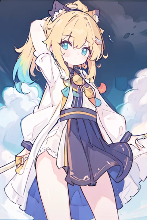 (masterpiece), best quality, expressive eyes, perfect face,(((1 girl))),((white goddess dress:1.3)),(huge breasts 1.5),(thigh gap 1.5),animal ears,japanese street,hand on own chest,creamy yellow hair,long wavy hair,cleavage,looking at viewer,smiles, eyeshadows, eye liner,glistening eyes, hyper detailed eyes, intricate eyes, beautiful eye, ((glowing blue pupils))、smilling face,standing,seductive pose