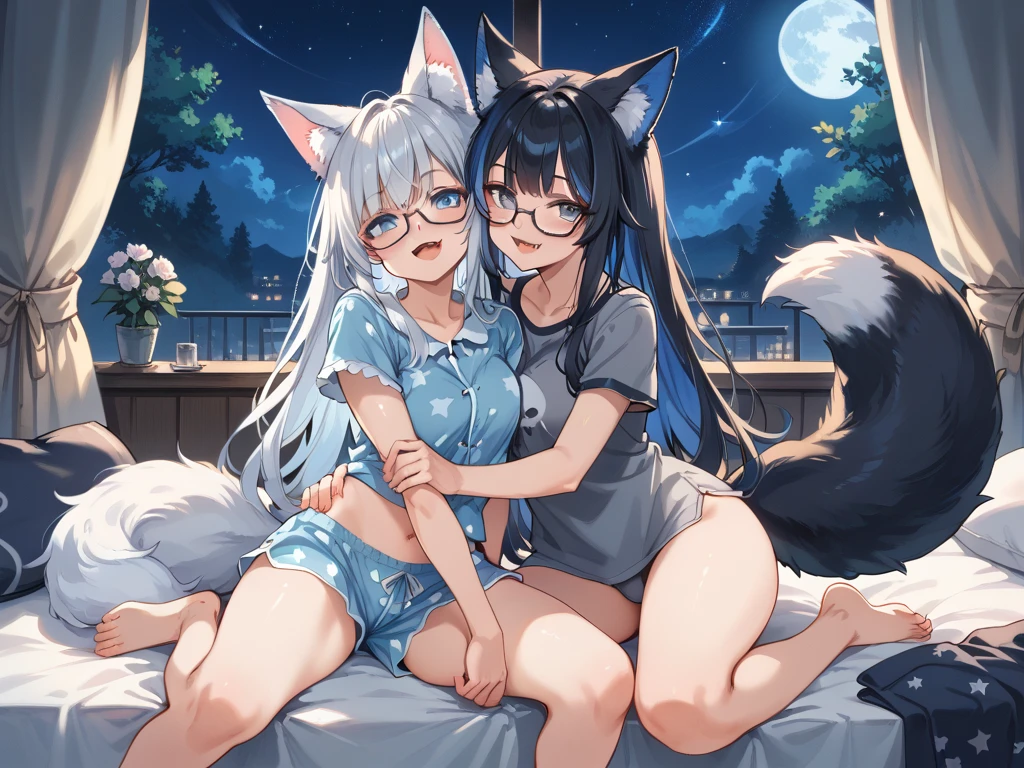 Duo, score_9,score_8_up,score_7_up, a young nerdy Anthro furry wolf woman and man, white furry body, tall, long black messy hair, hair covering one eye, long bangs, long black hair, blue eyes, black glasses, small breasts, white wolf tail, wearing red tank top, bored expression, sitting on floor, leg spread, barefoot, 4 toes, breasts exposed, nipples, small breasts, man fingering pussy on woman, male point of view