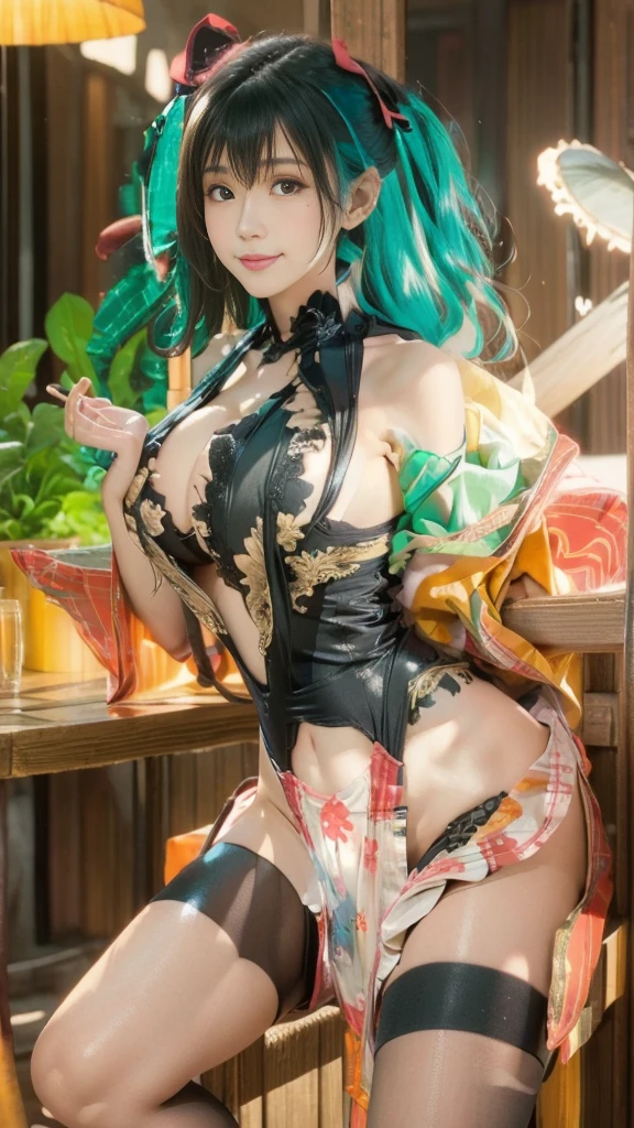 green hair,perfect body, sensual cleavage, medium breasts, Ultra HD, 4k image, best image quality, artistic press, Ultra-high resolution, (fidelity: 1.4), photoreal, 1 girl in men's suit, globes light green eyes, eyelashes, beautiful pupil, shadows, slight blush, delicate facial features, reasonable facial features, exposed bare shoulders, exposed waist