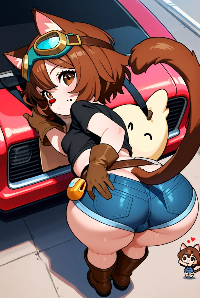 2boys, squirrel, furry, bodyfur, tail, collar, bra, bottomless, gloves, boots, chibi, sparkling eyes, idol, hair bow, happy, full body, penis, testicles, hold the steering wheel of a car, driving