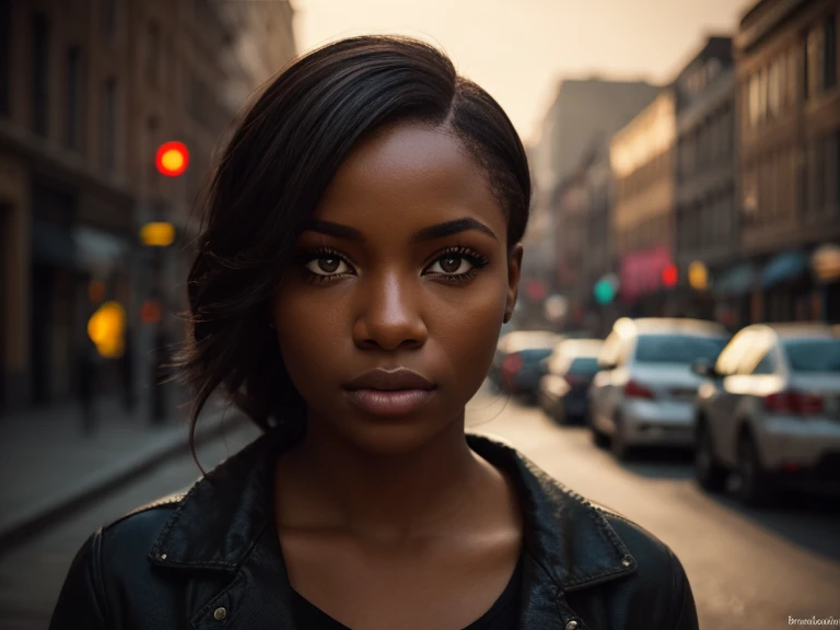 premier quality, Realstic, very delicate and beautiful, RAW Photos, professional lighting, Face Lighting, profondeur de champ, focale unique, corps entier, 1 femme , couleur de peau noire, dans une rue, poitrine grosse --auto