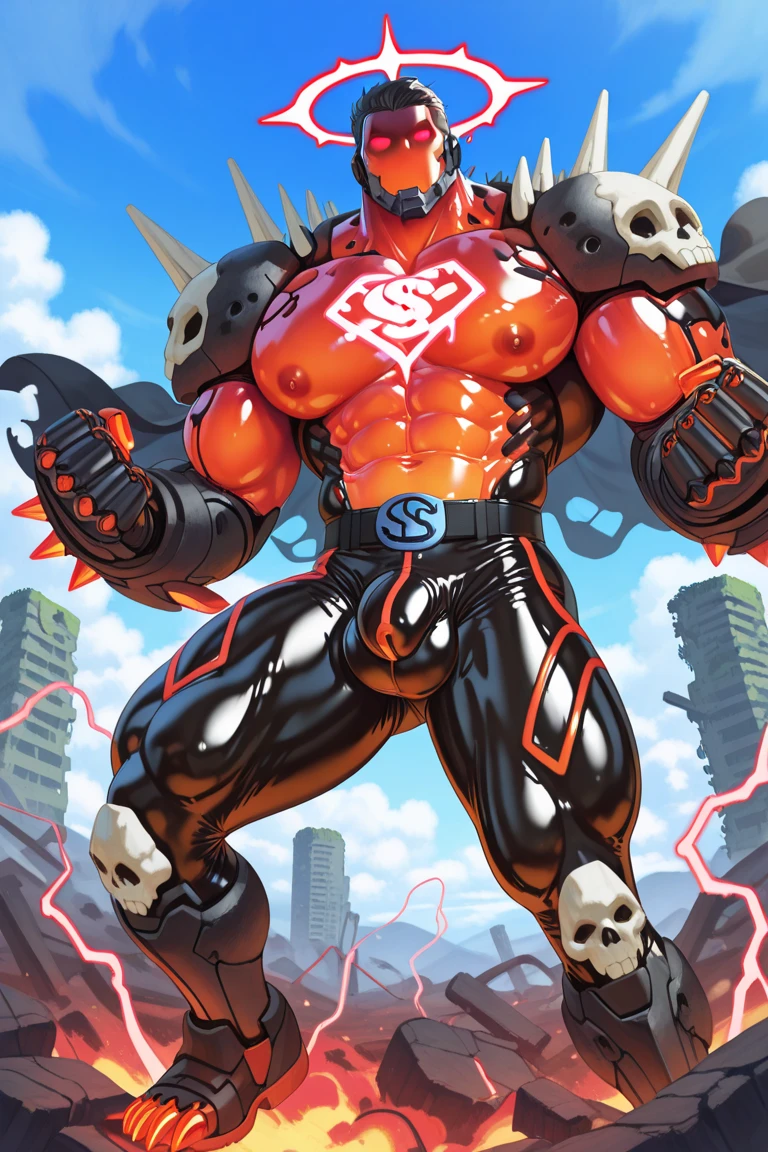 Glamrock overly muscular adult Freddy wearing a wet black thong flexing his muscles having a seductive and self-confident look