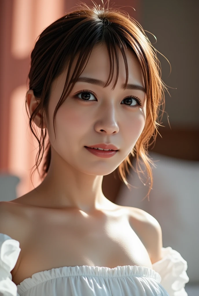 (8k、RAW Photos、Highest quality、masterpiece:1.2)、(Realistic、Realistic)、1 girl、((Wedding dress、Chapel、short hair、View from the front、smile、Look at the camera and smile、stand))、cute、Large Breasts