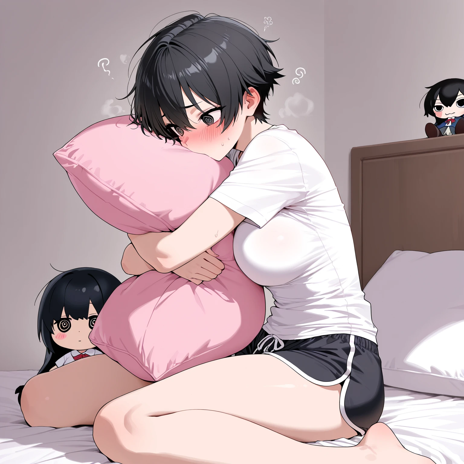 (score_9,score_8_up,score_7_up,score_6_up,score_5_up,score_4_up),,1tallgirl, rororogi_mogera artstyle, lying, bob cut, black hair, hair over eyes, half closed eyes, very huge breast, sweat, moaning,, open mouth, tongue out, droll, blush, lying on bed, very huge breast, nude, legs spread, legs up, curvy, 1shota, lying on top, implied sex, sex, motion lines, thigh, thick, milf, apartment indoor, depth of field, masterpiece, best quality, realistic light and shadow, high key lighting, (balanced photo, balanced exposure), view from sideway