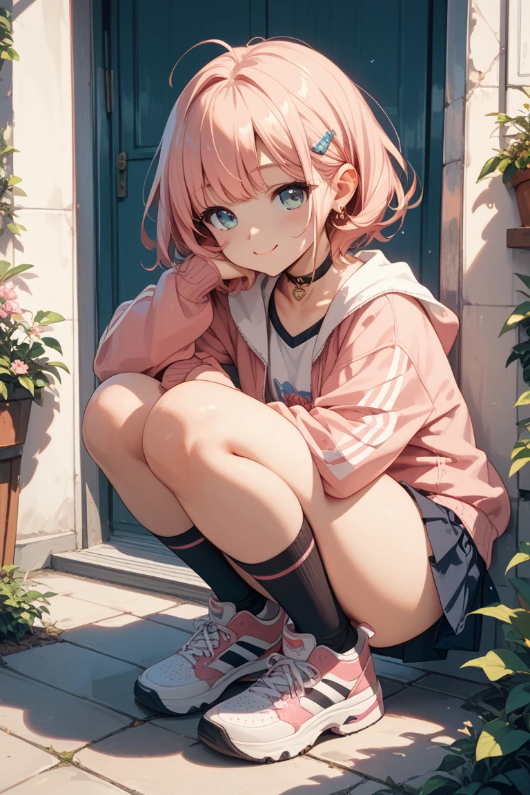 Tomboy, Random Fashion, Random Location, Random Event, Wet Panties, Random Cute or Sexy Poses, Appearing Cute, Random Horny Mood, Cracked Inside, Windy Atmosphere and Actions in the Picture, Hair and Clothes, Full Body, Centered, Very Short Skirt,