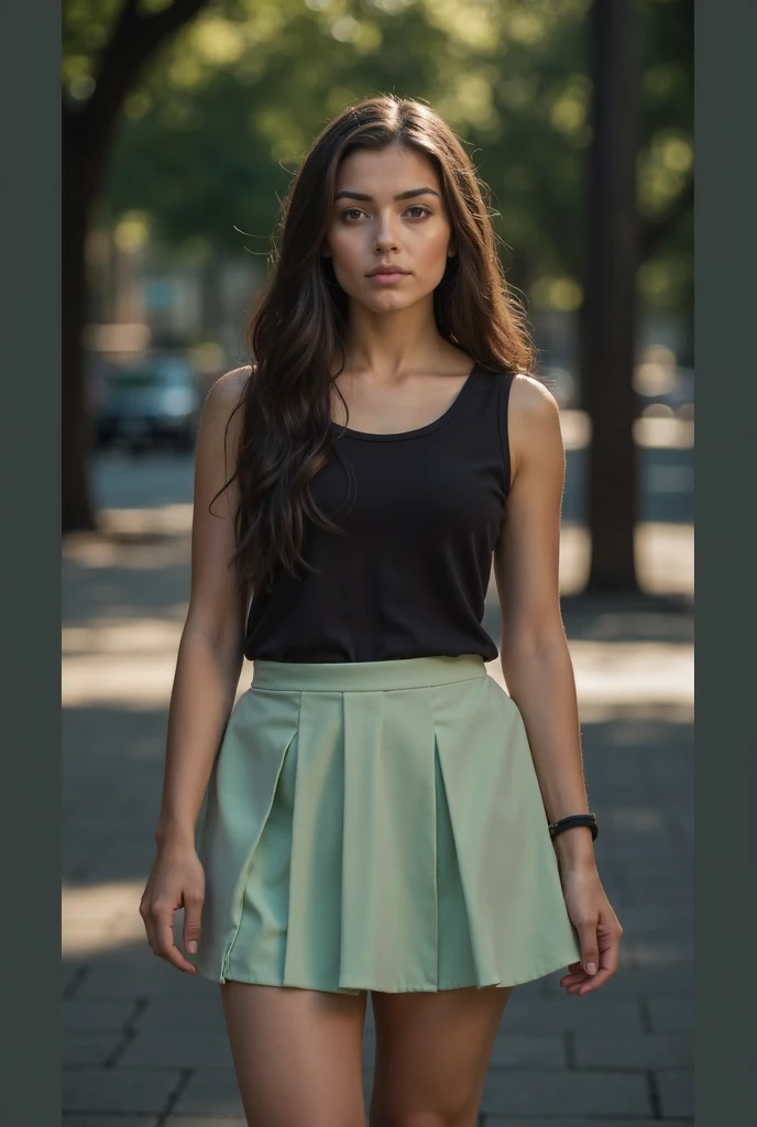 ((Pre-teen)), beautiful girl, model body, freckles on her face, (green eyes), small breasts, big earrings, t-shirt, skirt with black tights, cloth shoes, full body, headshot short, very white skin, very long hair, wavy hair, blonde hair, ancient ruins, photorealistic, Indirect lighting, volumetric light, ray tracing, hyper-detailed, best quality, ultra-high resolution, HDR, 8k