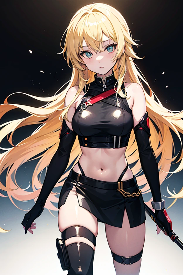 最high quality、Best image quality、masterpiece、girl((Age 25、 By becoming、Best Bust、Medium Bust,Wide open breast tea、Red glowing eyes,Blonde、Red Mesh、Disheveled Hair、Lointail、thin,The highest valley、Open chest、Luminous Wristbands、hair ornaments、Show the whole body,Black tank top、Red Bandana、Military pantuscular、revolver、scar、Military Cap、Shooting Pose、Full body scar、)),high quality、Beautiful art、background((Photography room))、Flight、Flying debris、Written boundary depth、movie、Visual Arts、Perfect art、8K,Genuine,
