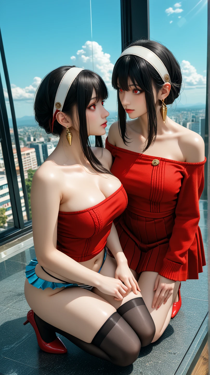 (masterpiece:1.4), (best quality:1.4), ultra high res, ultra high resolution, ((detailed facial features)), HDR, (realistic, photorealistic, photo-realistic:1.37), full body Esbian, sexy Vietnamese model, (-anime), vivid colors, ((vivid colors multicolor (red, fuchsia) very short hair)), (happy smile), lip-gloss, long lashes, ultra detailed metallic makeup, defined eyebrows, wearing large sparkling colorful jewelery, wearing a red silk Paradise Kiss cosplay dress with black floral embroidery, ((vivid colors outfit)), vivid colors, look at the camera, cinematic light, large park background with trees, sweet and sexy pose