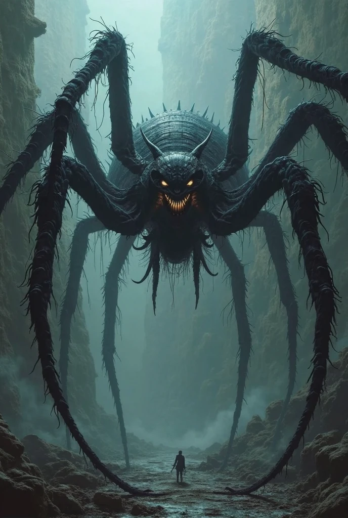  alutnranat the spider with a thousand legs and a thousand eyes with fangs capable of eating all the gods equally, its bite devastates entire galaxies, the weaver of space and time, it is said that its web is space itself, a horrendous but fascinating and very powerful being. 