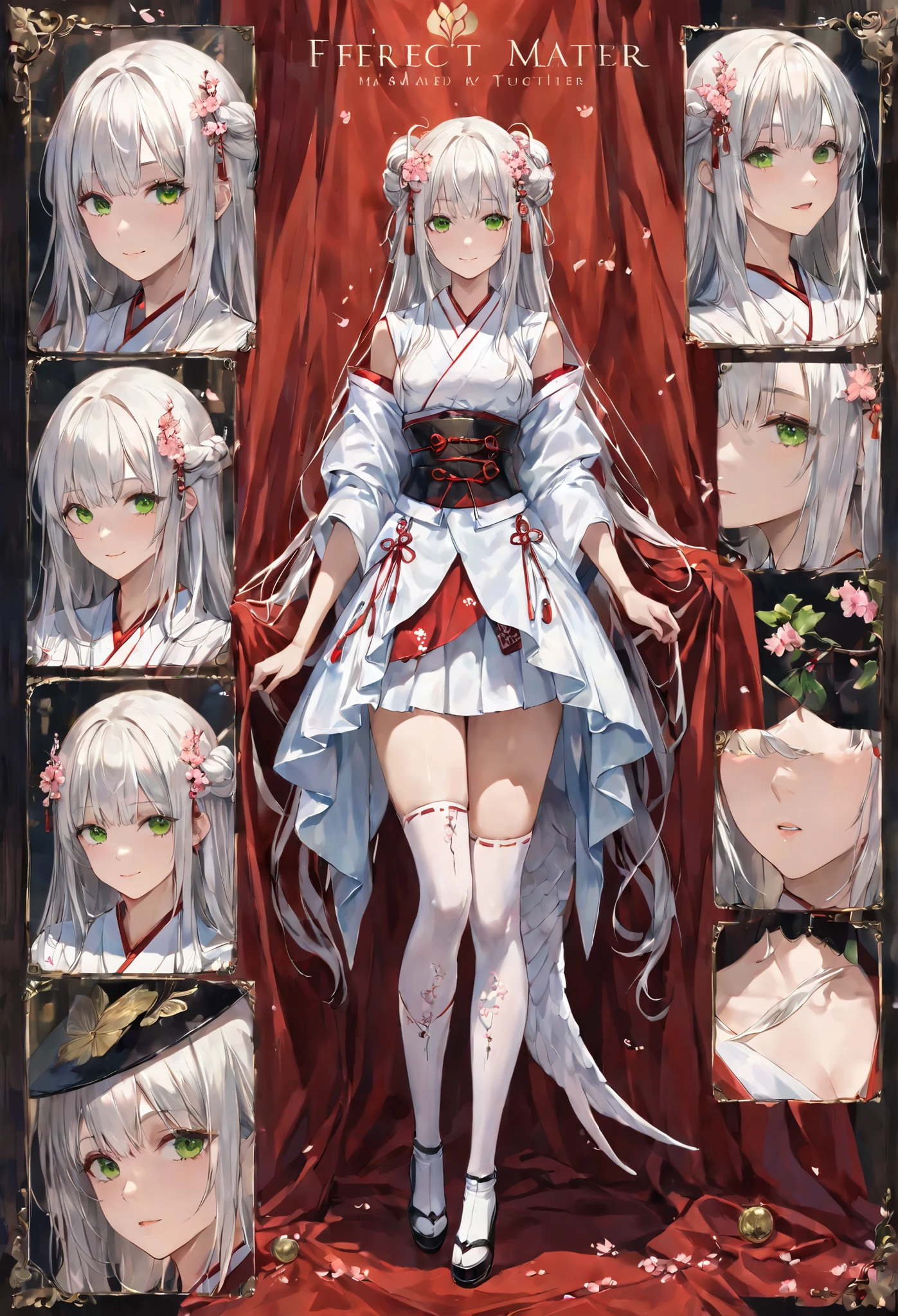 a woman with white hair and light green eyes.
Slight Smile, open my mouth
HYPER DETAIL, ultra-realistic shadows and textures.
object,4K, 8k resolution, masterpiece.
Sアップer high quality, Realistic Anatomy, real detail.
Perfect Anatomy, perfect posture, perfect hand in h, perfect eye side by side.Fleeting,
score_9, full body,Neat costume,Hakama,Light green eyes,I'm putting my long white hair together, Cherry Blossom Hairpin ,standing,character sheet,full body,One woman,object,Shrine maiden,gothic,Side Tail,Vtuber,mermaid skirt,boots,