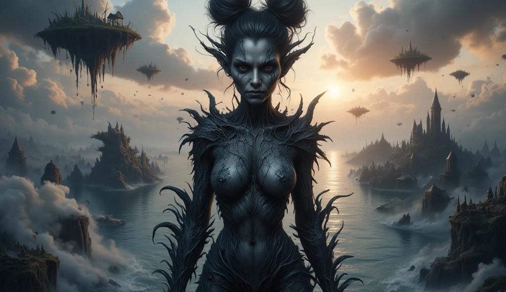 breathtaking cinematic science fiction film still, grunge style, art by Francesco Hayez, landscape of a (futuristic alien:1.1) and Earth, Sunny, glowing eyes, dirty, noisy, edgy, vignette, cinemascope, highly detailed, award-winning. Huge tits thicc nipples pussy