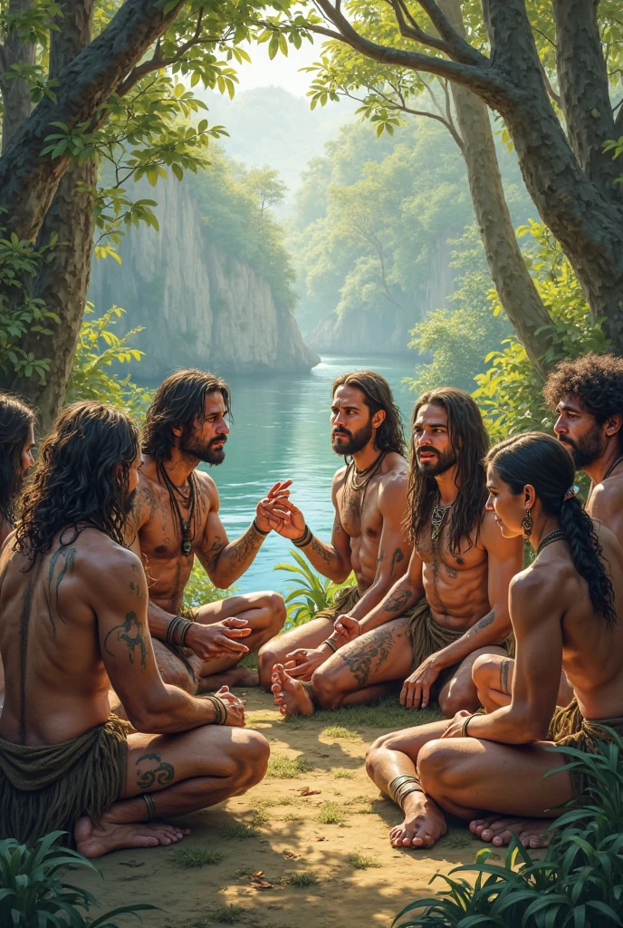 Poor skinny people in jungle pray to god