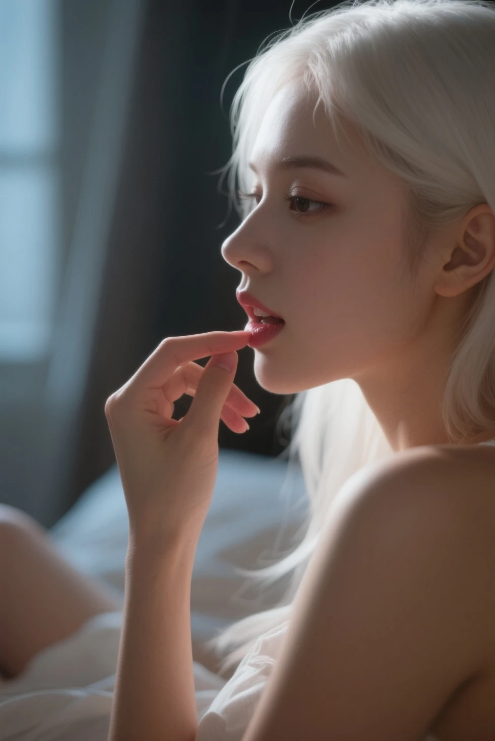 (((Wet and light pink wedding dresses)))、(((Large chest)))、(((Crawling on all fours on the bed)))、(((Vulgarity)))、(((closing eye)))、(((Open your mouth wide to the maximum)))、(((sticking out the tongue through the mouth)))、Beautiful young skin with a refreshing luster、Hair gets in the way in front of a cute face、18 year old cute sexy little beautiful face、a baby face、Golden straight thin hair dancing in front of cute beautiful face、Long silky bangs covering cute eyes、Sexy pale light blue eyes, Hair hiding sexy face、Super long, ((Straight beautiful natural blonde hair))、White beautiful skin、Shiny cheeks、Sexy cute young woman, (Best Quality, masutepiece:1.2), 1girl in, (((Petite))), (((Little))), (((Flat))), (((skinny))), (((small ass))), (((slim thigh))),