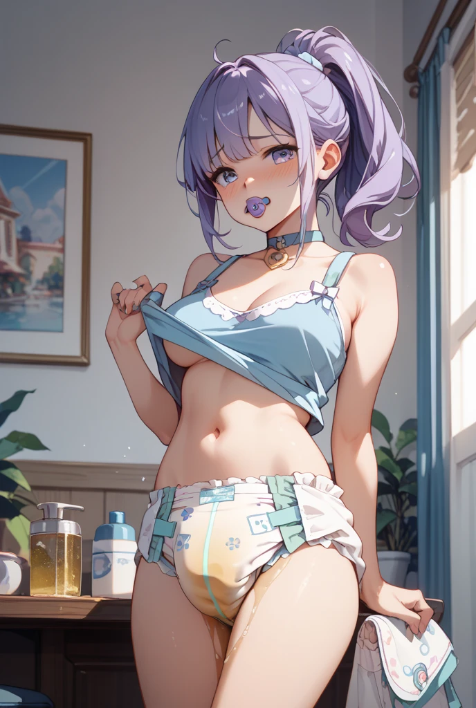 masterpiece, best quality, 8K, film light, ultra high resolution, Chibi, 1 girl,Full body female love,Russian,extra very short hair, ((rainbow hair)), (micro thong),purple sweatshirt, ((aqua eyes)), ponytail,(pointed ears),round frame glasses,wide hips,Pouting expression, Lovely,(pinch slip, decompressed,open fly),

(National Science Foundation:0.55), (beautiful breasts、huge breasts:1.4，plump breasts, flat belly, baby face)), (intense colors)