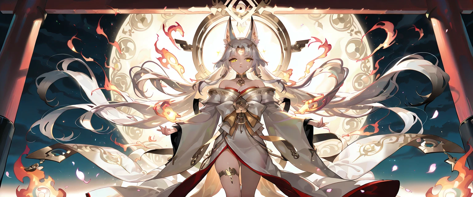 (((She is a spiritual being that is floating like an entity))), white hair, long moving hair, super clear beaded eyes, light white robes, bare feet, broken golden chains on the wrists, full body, thick legs, small breasts, big booty, {extremely detailed 16k CG unit wallpaper}, expansive landscape photography, (a low view with focus on character and setting), (wide view of open field), (angled shot low), (high light: 1.4), (low light: 1.2), (warm light source: 1.5), complex details, (iridescent colors: 1.2), (bright lighting), (atmospheric lighting), dreamy, unique,