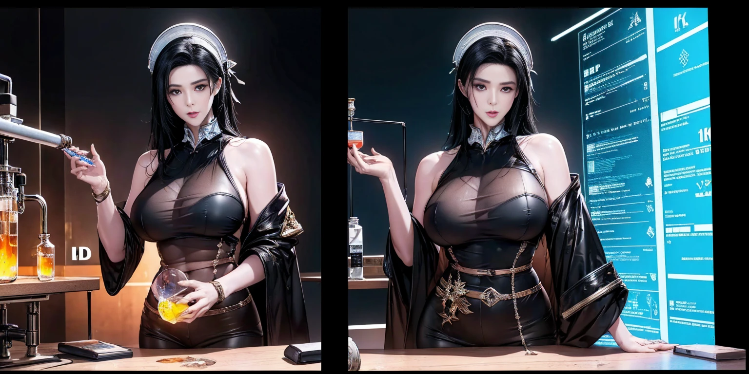 Korean girl group, all are hot girls, black masks, 8K resolution, strong figure, {{Huge_breast}}, straight chest, tall, long legs, thin and transparent tights, {{latex}}, {{glossy}}, {slim}, fair skin, {black_stockings}, the highest details, light curly hair, long bangs, openwork, side space, various tattoos all over the body, hair colors are different, singing and dancing on stage, sweating
