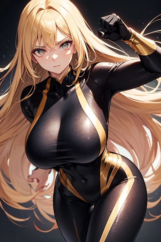 Yellow Hair、sunny,Suit with open chest,mini skirt,Red glossy outfit, Tight suit, Beautiful Face, Detailed lips,