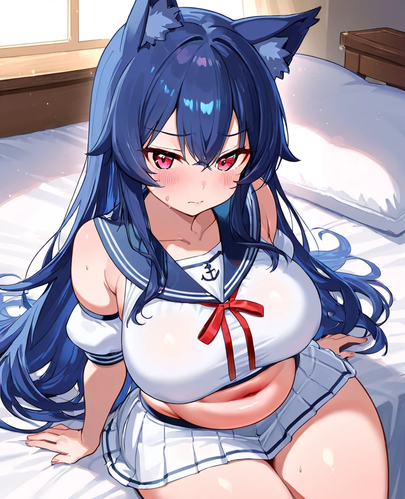 Cat ear、work、Looks very painful、Small face、adult、Very embarrassed look、Big Breasts、Very impatient、Trembling、Sweating、Are pregnant、disease、abdomen、abdomen、Wearing a shrine maiden outfit、Show only your belly、Last month of pregnancy、1One navel、Sitting on the sofa、(((Giant belly)))、(((Big belly)))、Are fat、No exposure