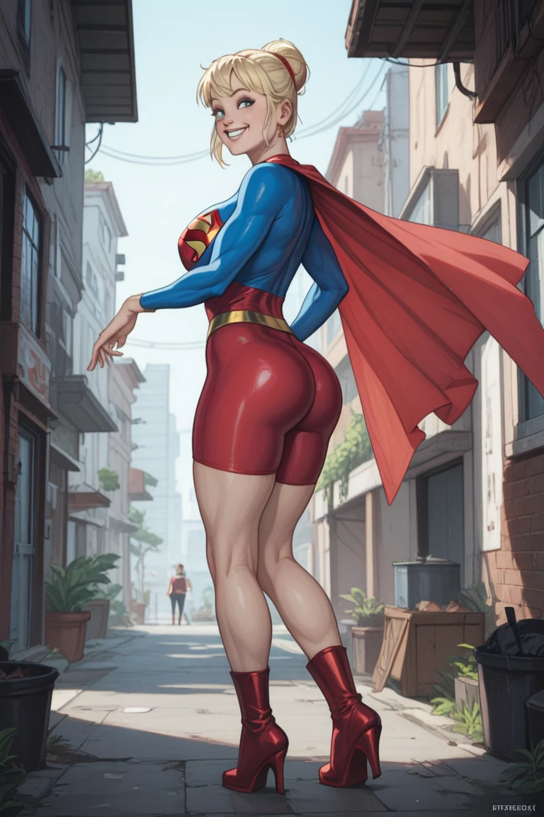 four legged,Centaur girl,The picture shows Taylor Swift wearing a red and blue Supergirl uniform, with the "S" There is a badge on the chest,Behind him is a flowing red cloak. The lid reflects sunlight, Create light, Energy effect. She stood on a busy New York street。。, Towering skyscrapers in the background. On the street, Cars and taxis hurried by,Pedestrians walk in both directions. The look on Taylor Swift's face is one of confidence and determination, As if she was ready to save the world at any time. Her blonde hair was scattered on the ground, Her blue eyes shone with the excitement of the upcoming action. The image is very realistic, With very sharp details, Such as the imprint on Supergirl's uniform and the reflection of the windows of buildings on the street.