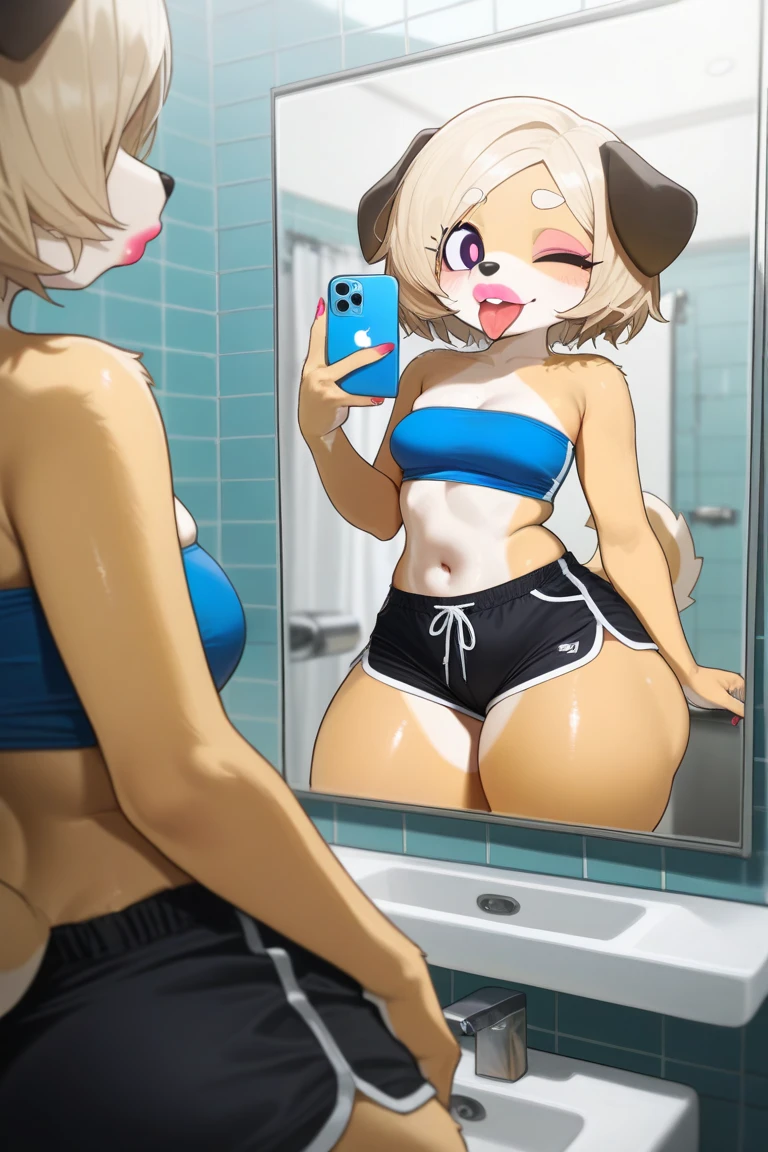 (Masterpiece), 8k wallpaper, solo, Watanabe you, standing, school hallway, (one-piece swimsuit), v-neck, game cg, beautiful detailed face and eyes, perfect anatomy, picture in a frame, ass view, (glory wall pose:1.2)
