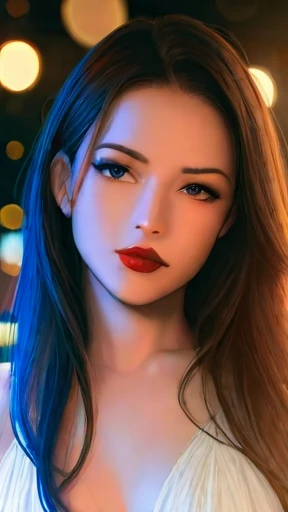 The back of a pale woman with long curly brown hair, Griffindo Witches, freckle, choker necklace (Colorful high-end dress) (massive breasts:1.2), (holding a wand:1.1) (black eyeshadows), (Evening city neon in the background), (That hand was on her, (character design:greg rutkovsky、ilya kuvshinov and artgerm:0.5), (Laugh happily:1.1), (Focus on the eyes), Key light, (Natural light), Soft focus, Harry Potter photography, (Visible pores:0.3) (highdetailskin:0.9), 4K high quality,
(full body:1.2),